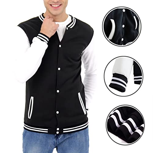 Dhspkn FBA-NS-FB090111-GREEN-M Men'S Varsity Baseball Jacket Causal Slim Fit Varsity Letterman Jacket Boys Bomber Jackets Green M thumb #4