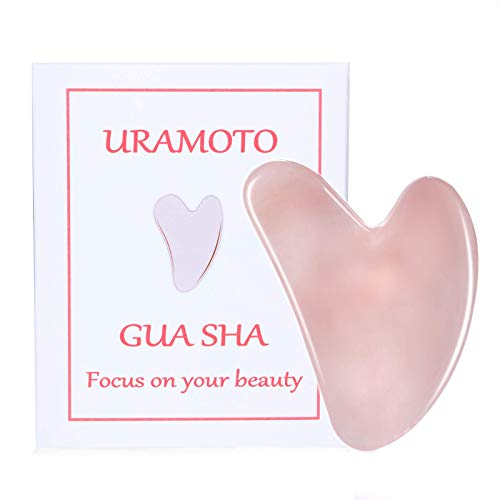 Gua Sha Facial Tool, Uramoto 100% Natural Jade Stone Guasha Board for SPA Acupuncture Therapy Trigger Point Treatment, Gua Sha Scraping Massage Tool (Pink)