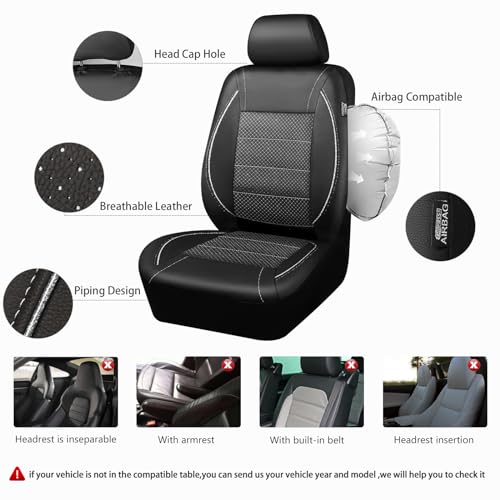 Image of CAR PASS Piping PU Leather Car Seat Cover Full Set, Inside Zipper Design and Reserved Opening Holes, Airbag Compatible,Universal FIT for Car, SUVs,Van,Trucks(Full Set, Black & Silver