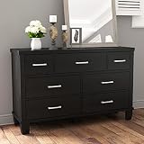 IDEALHOUSE Dresser for Bedroom with 7 Drawers, Modern Chest of Drawers Closet with Metal Handle, Wooden Dresser Organizer, for Bedroom, Living Room, Black