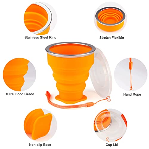 Collapsible Cup - Portable Silicone Foldable Cup With Lids - Colorful Expandable Folding Cup For Travel, Camping, Hiking, Survival, Car, Picnic, Beach, Holiday Vacation, Outdoor Sport [7.10Oz](4 Pack) #TOP1