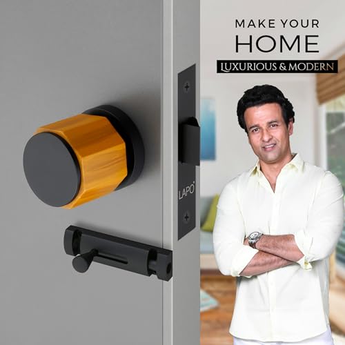 Image of LAPO Superior Brass Bathroom Door Lock | Stylish Black Finish Handleset with Baby Latch for Balcony, Storeroom & Office Doors | Exclusive Design & Superior Durability | 3 Years Warranty Ro-158