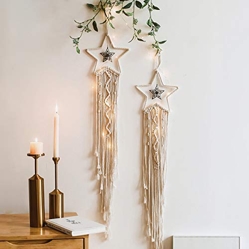 Macrame Wall Hanging Wall Decor Moon+Star Dream Catchers Handmade Woven Boho Chic Bohemian Kids Room Decor Birthday Gifts,2Pcs #TOP4