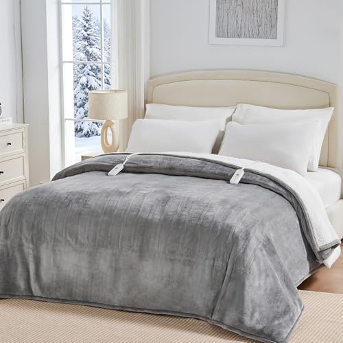 LUZARTA king size heated blanket in grey with dual controllers — the pick quoted to heat up in 5 minutes