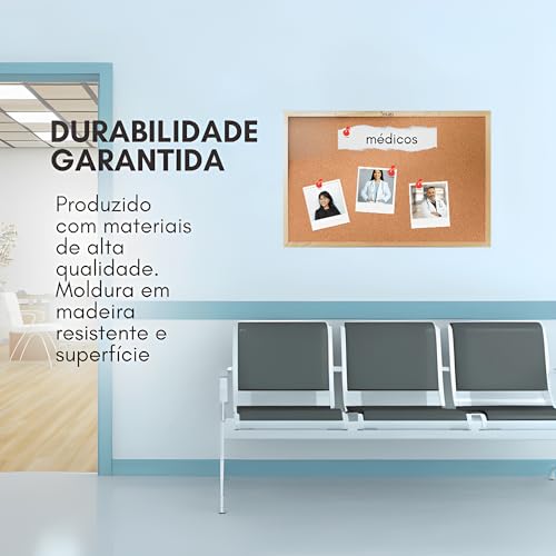 Quadro de Avisos de Cortiça Moldura em Madeira Reforçada 90cm x 60cm