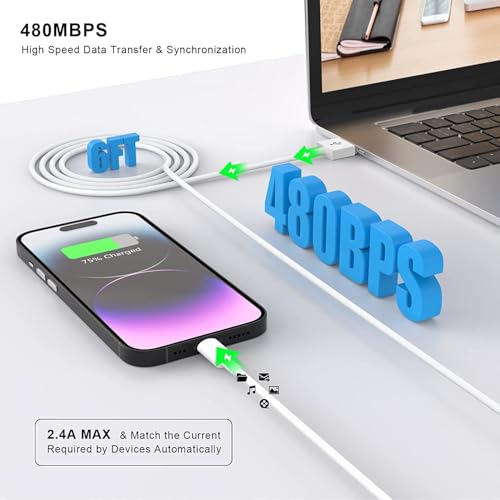 Image of esbeecables Iphone Charger [MFI Certified],pct with 2 x 1.8M Lightning Cable Data Sync Charging with 2 Usb Adapter for Travel Compatible with Iphone