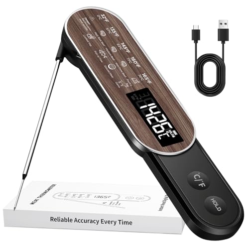 Smart Meat Thermometer Digital with 0.5 Sec Instant Read, NIST Certified ±0.5°F Accuracy, Auto-Rotating Backlight Display, Foldable Probe, IP67 Waterproof for Grill, BBQ, Smoker, Candy, Kitchen Baking