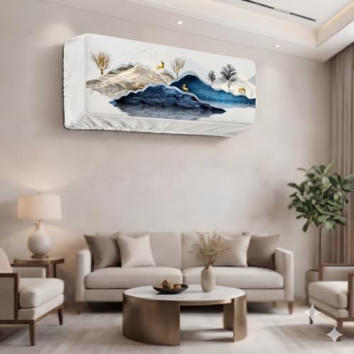 Image of Polyester Printed Air Conditioning Dust Cover Folding Designer Ac Cover For Indoor Split Ac 1.5 Ton (97X 31X 21 Cm ) (New Deer)