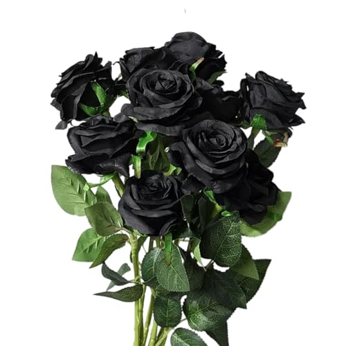 YREYBN Black Roses, 12 Blacks Artificials Flowers, Black Roses Artificial Flowers for Home Decor, Party Decorations, Artificial Roses with Realistic Design