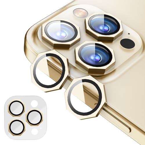 Image of GadgetBite Snaptra Octagon Lens Protector Compatible With iPhone 14 Pro & iPhone 14 Pro Max - 9H Tempered Glass Camera Cover with Metal Ring, Scratch-Resistant,Camera Lens Protection - Gold