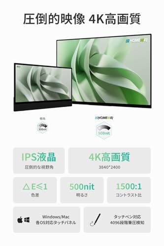 EHOMEWEI モバイルモニター 15.6インチ 4K タッチペン対応 RQ-156PU の商品画像 1