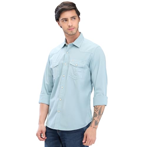 Image of Spykar Men's Slim Fit N /A Full Sleeve Solid Casual Shirts