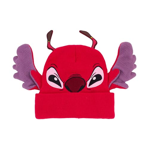 Gorro Disney Stitch, gorro de inverno com punho Leroy com orelhas 3D e antena, vermelho, tamanho úni