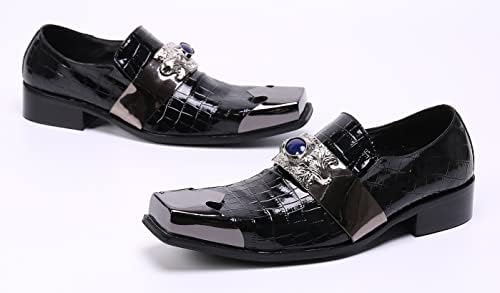 Santimon Mens Croc Dress Loafers Metal-Strapped Genuine Leather Sapphire Decor Hard Square Tip Business Evening Party Wedding Shoes Black 11.5 US | Image 6