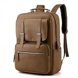 Mochila de Couro Sintético para Adulto, Cabe Notebook de 15,6 Polegadas (marrom)