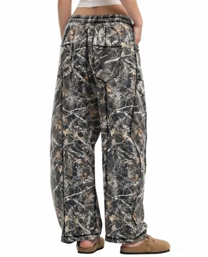 CHANGEOWN Barrel Pants for Women, Wide Leg Baggy Sweatpants Drawstring High Waisted Lounge Trousers with Pockets, Relaxed Fit Casual Pants,RealTreeB, 2XL — view 4