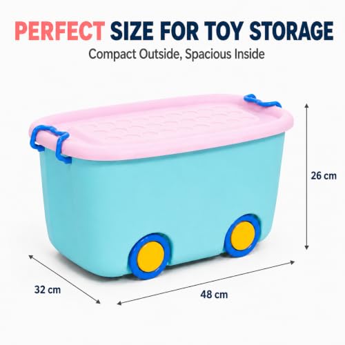 Image of STAR WORK Multipurpose Durable Storage Box Colorful Car-shaped Children's Toy Storage Container with Wheels and Handle (Pack Of 3, 25 Liter) color May very