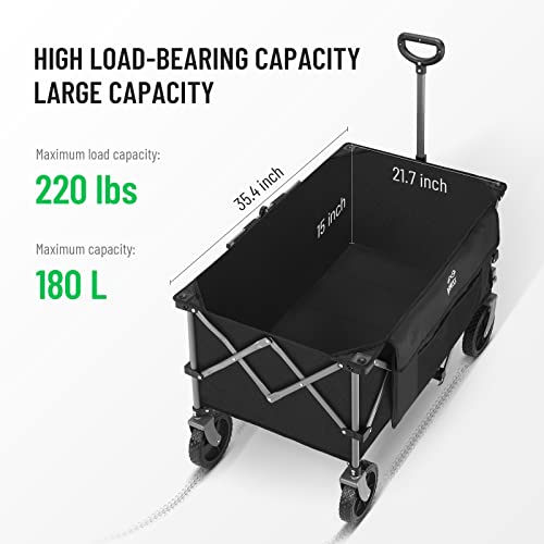 Romiss Folding Wagon Cart Heavy Duty Collapsible Utility Wagon Outdoor Camping Garden Cart With Universal Wheels For Camping, Sports, Shopping - Black #TOP1