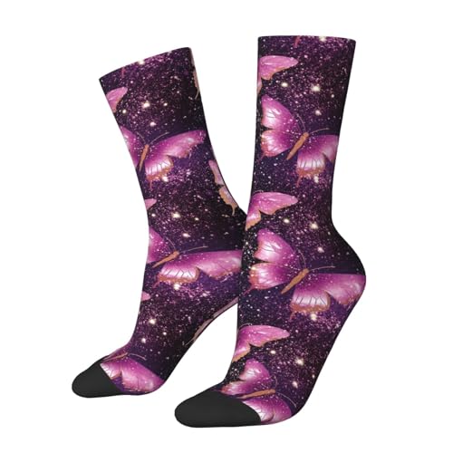 Butterfly Glitter Crew Socks Unisex Mid Calf Hiking Running Athletic Socks Colorful Print Socks2