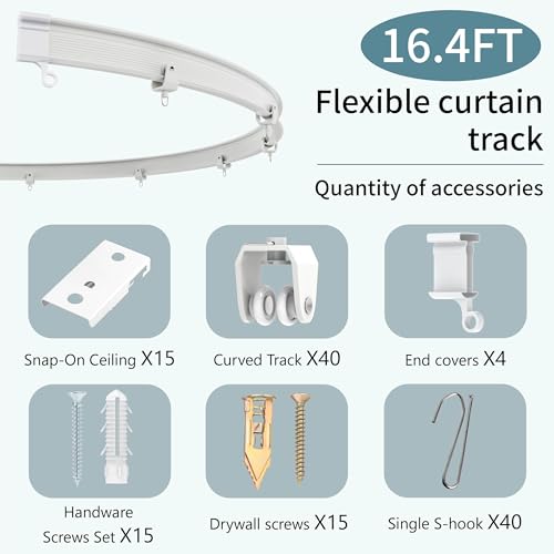 Image of Room Divider Curtains & Flexible Bendable Tracks Set,Privacy Dividers Ceiling Track Curtain Window Blackout Curtains for Living Room Bedroom (W100 x H84 in 2 Panels White Drape & White Rail)