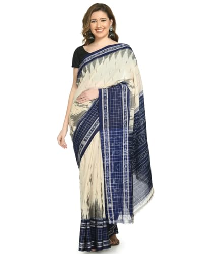 Image of COTTONSILK & KHANDUAPATA Shambalpuri Cotton Saree of Odisha Ikkat Orissa Traditional Handloom Sari | Bomkai | Pata | Nuapatana | sambalpuri saree | khandua patta sare | without Blouse S5