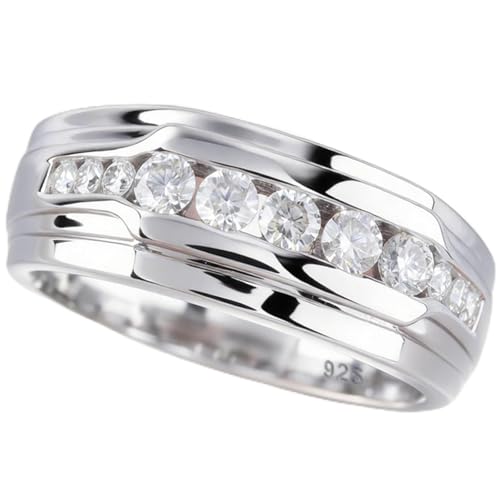 Heinlov Moissanite Rings for Men D Color VVS1 925 Sterling Silver Mens Wedding Band Round Promise Engagement Eternity Ring Size 7