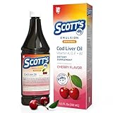SCOTT'S EMULSION Cod Liver Oil Liquid for Kids – Cherry Flavor – Supports Growth, Immunity & Bone Health – Rich in Omega 3 & Vitamins A+D – Easy-to-Take Fish Oil – 6.5 Fl Oz