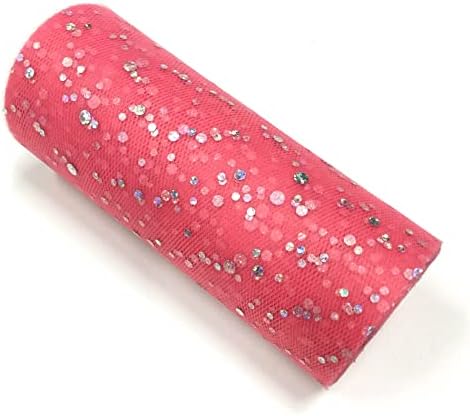 Glitter Sequin Tulle Roll Wedding Decoration Organza DIY Birthday Party Supplies Fabric Spool Tulle Tutu Dress 25 Yards x 6 inches (Deep Rose Red)