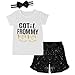 Puseky Toddler Baby Girls Mama T-shirt+Sequined Shorts+Headband 3pcs Outfits Set (2T-3T, White+Black)
