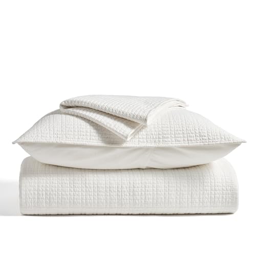 EverGrace 100% Cotton Modern Grid Stitch Quilt Set Queen Size, Bright White by EverGrace - Used condition - Image 9
