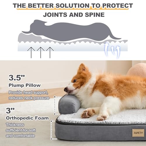 Jiupety-Orthopedic-Dog-Bed-for-Large-Dogs-Waterproof-Dog-Sofa-Beds-Large-Egg-Crate-Foam-Pet-Couch-Bed-with-Removable-Washable-Cover-Waterproof-Lining-and-Anti-Slip-Bottom-Grey-35x25x7 Jiupety Orthopedic Dog Bed for Large Dogs Waterproof Dog Sofa Beds Large Egg Crate Foam Pet Couch Bed with Removable Washable Cover Waterproof Lining and Anti Slip Bottom Grey 35x25x7