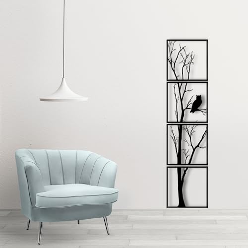 Image of 7 Decore Wooden 4 Pieces Vertical Tree Wall Art Panel Frame | Unique Wall Hanging Decoration Items for Living Room, Bedroom, Drawing Room, Dining Room, Stairs, and Office. (Black) (Big Size)