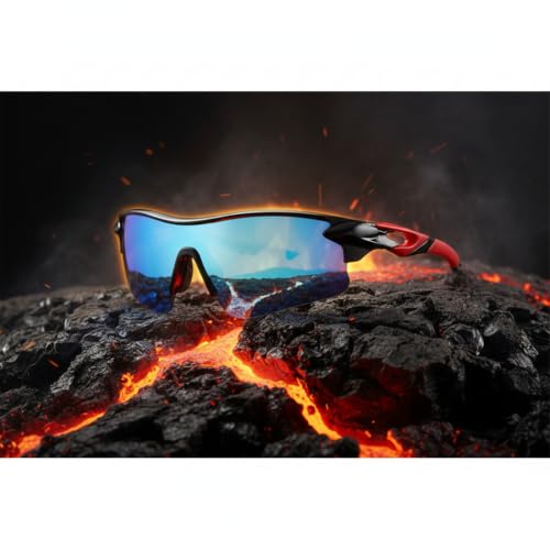Image of Cycling Goggles for Men & Women | Sports Goggles UV400 Protection | Oversized Sports Sunglasses for Cricket, Running, Driving, Fishing, Hiking & Outdoor Activities (Red : Blue)