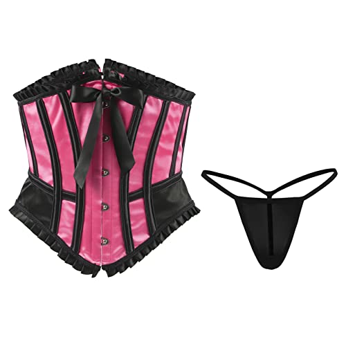 SPICEX 2 Pieces Steel Boned Corset Lace Waist Push Up Bodysuit Shapewear Lingerie and shorts suit