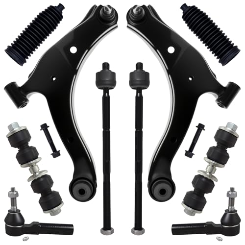 AUQDD 10Pcs Front End Kit Fit For 2001-2010 Chr-ysler PT Cruiser, 00-05 Do-dge Neon, 2 Lower Control Arm w/Ball Joint 2 Sway Bar Link 4 Outer Inner Tie Rod End (# K620009 K620010 K7348 EV404 ES3173)