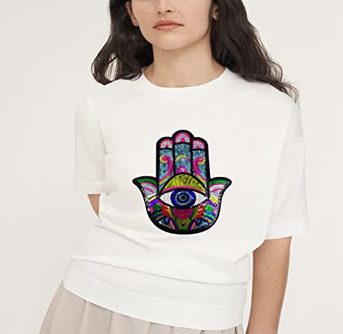Huluth Eye Hand Patch Iron On Patches For Clothing Sequin Patches Embroidered Patches Applique Compatible Jackets Jeans T-Shirt Hoodies (Colorful) #TOP3