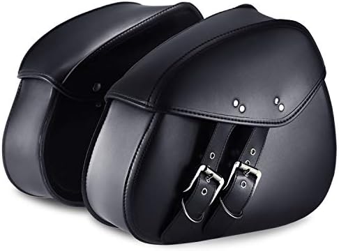 OHMOTOR,2 PCS Synthetic Motorcycle Saddlebags 2-Strap Tool Bags Heavy-Duty Waterproof PVC (M-Metal Buckles)