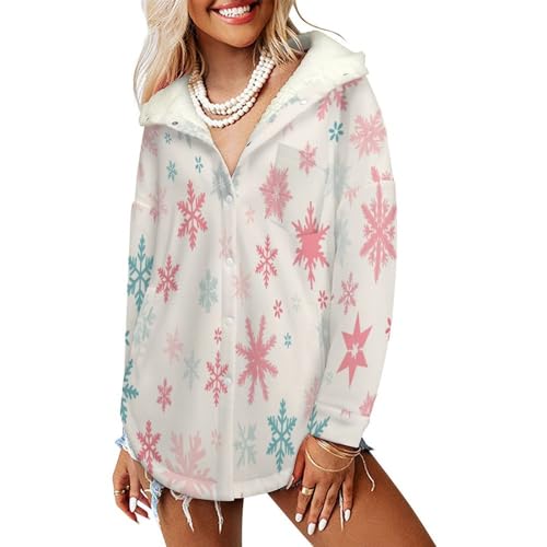 Veste polaire femme flocon de neige sweatshirt à capuche rose d'hiver