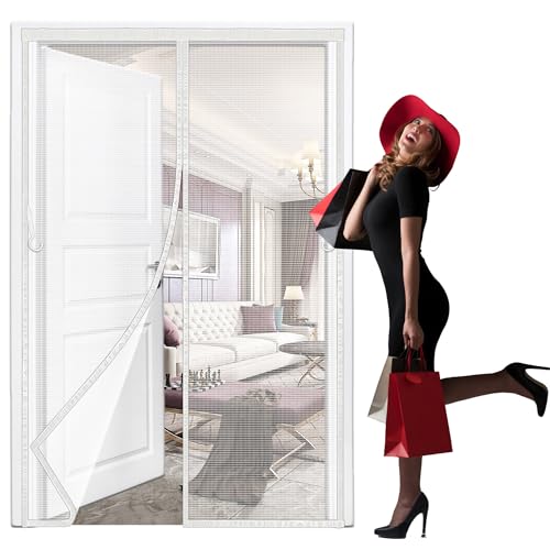 HL-YFC Moustiquaire Fenêtre, 185x205cm Filet Anti-Insectes Adhésif sans Perçage Toile Moustiquaire Découpable Maille Fine Voile Anti-Mouche Anti-Moustiques Blanc