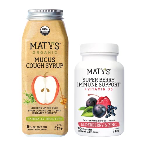Matys Organic & Natural Cough & Immune Support Bundle: Usda Organic Mucus Cough Syrup (6 Fl. Oz.) And Super Berry Immune Support Capsules (60 Caps) For Daily Immune Support #TOP12