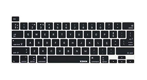 XSKN Portuguese Black Silicone Keyboard Cover Skin for 2019 New MacBook Pro 16 inch A2141 and 2020 New MacBook Pro 13.3 inch A2338 M1 A2251 A2289 with Touch Bar & Touch ID - US and EU Common Version