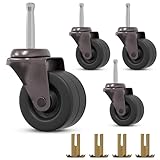 Antique Brass Stem Casters - 2' Inch Rubber Wheels for Furniture | Set of 4