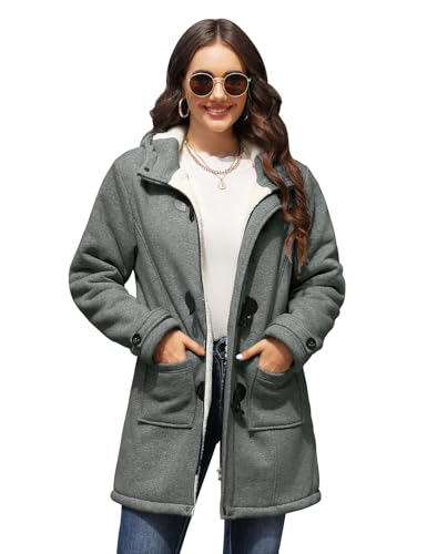 Vancavoo Largo Sudadera con Capucha para Mujer Abrigos con Botones Chaqueta de Lana Alpaca Slim Color sólido Casual Sudaderas con Cremallera Outwear Hoodie de Otoño Invierno(Gris Oscuro,M) - imagen 9
