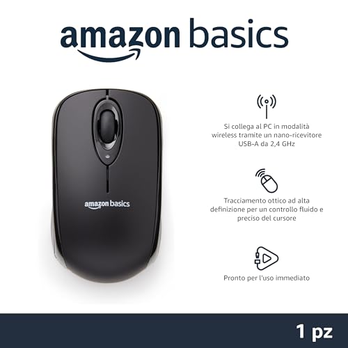 Amazon Basics Mouse senza fili per computer, con microricevitore, nero - Immagine 1