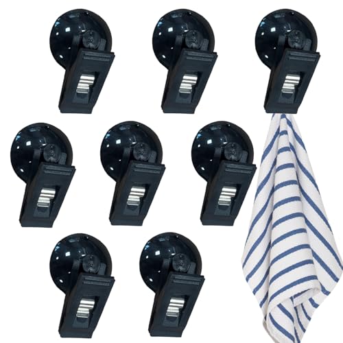 Modixun Saugnapf-Clips, winddicht, Duschvorhang-Clips, Spritzschutz, Saugnäpfe für Glasfenster, Werbung, Aquarium, Pflanzenhalter, Zuhause, Büro, Schwarz, 8 Stück