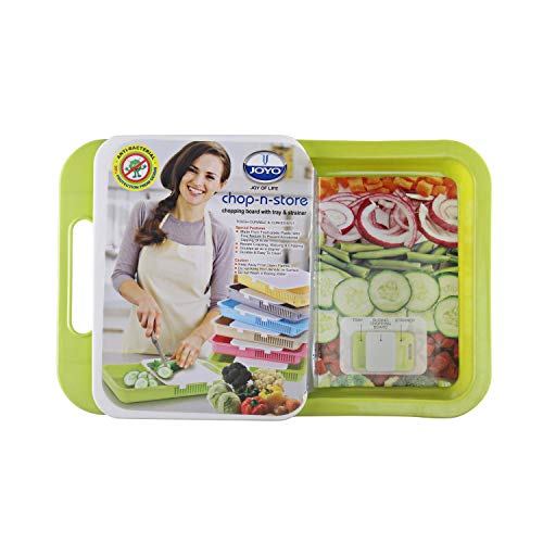 ORENAME JOYO Chop – N – Store Cutting Chopping Board with Tray & Strainer Anti Bacterial Cutting Board Plastic Chopping Board for Kitchen for Meats Vegetables Fruits Chicken (Multi Colour)
