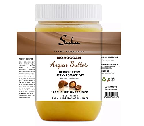 SULU ORGANICS 100% Pure Natural Unrefined Cold Pressed Argan Nut Butter 2 lbs/ 907 grams