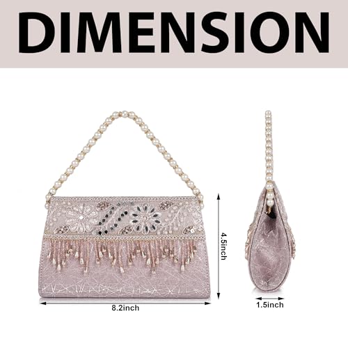 Image of Nevis Women's Embellished Clutch with Pearl Handle | Fancy Designe & Wedding Potli Bag for Festive & Evening