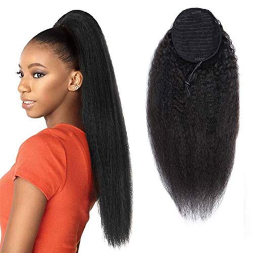 Drawstring Ponytail Kinky Straight Human Hair Extension Brazilian Human Hair No Synthetic Human Hair Ponytails Afro Yaki Hair for Black Women Ponytail 14 Inch