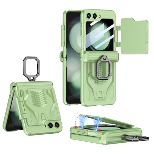 Coque Galaxy Z Flip 5 vert étui rabat magnétique avec anneau métal